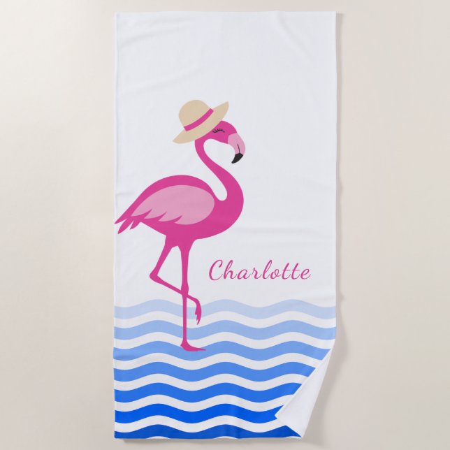 Serviette De Plage Monographie des vagues de flamand rose mou (Devant)