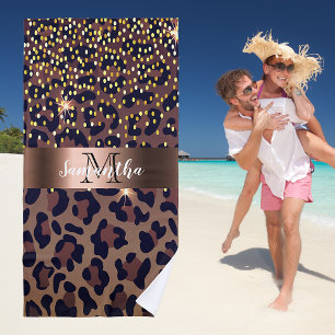 Serviette De Plage Monographie en bronze noir motif brun léopard