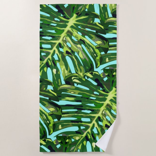 Serviette De Plage Monstera Feuille Beach Towel Vacances exotiques (Devant)