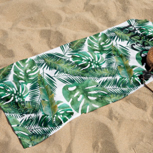 Serviette De Plage Monstera Palm Banana Feuilles tropicaux   Monogram