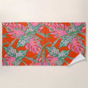 Serviette De Plage Monstera palmier coleus feuille tropicale rouge ve