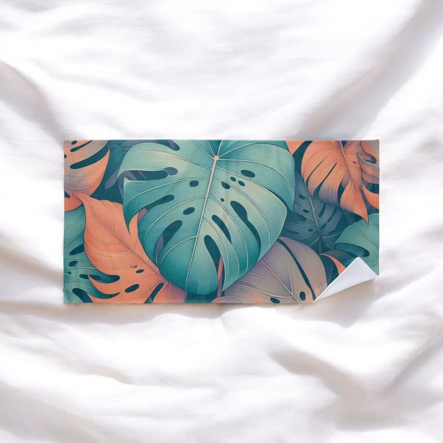 Serviette De Plage Monstera Tropical Aquarelle Verdure Palm Feuilles (Créateur téléchargé)