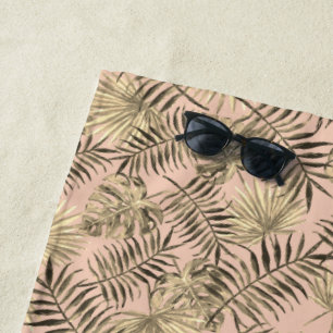 Serviette De Plage Monstère en feuille de palme tropicale pêche rose 