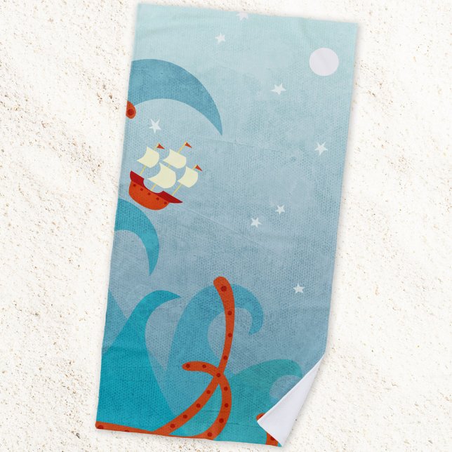 Serviette De Plage Monstre de mer de bateau à voile (Sea monster sailing ship fun beach towel)