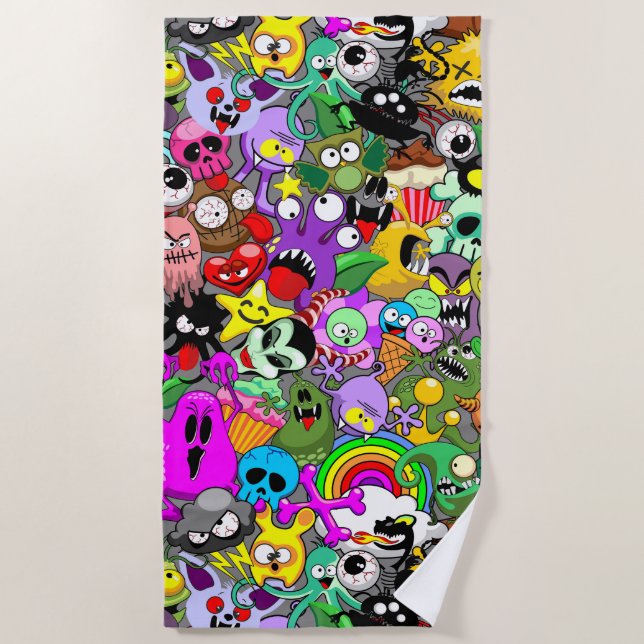 Serviette De Plage Monstres caractères mignons Motif d'Halloween (Devant)