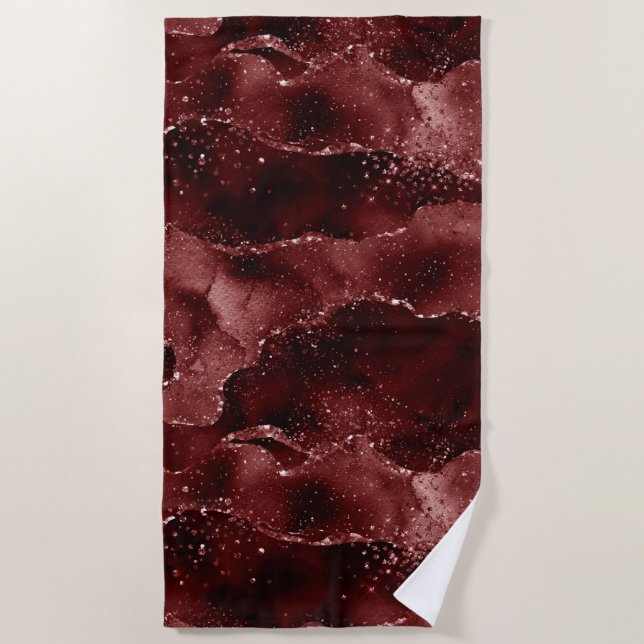 Serviette De Plage Moody Agate | Henné sang rouge grenat bijou ton (Devant)
