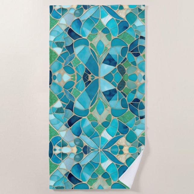 Serviette De Plage Mosaïque Abstraite turquoise (Devant)