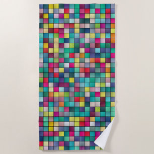 Serviette De Plage Mosaïque colorée, motif carré géométrique
