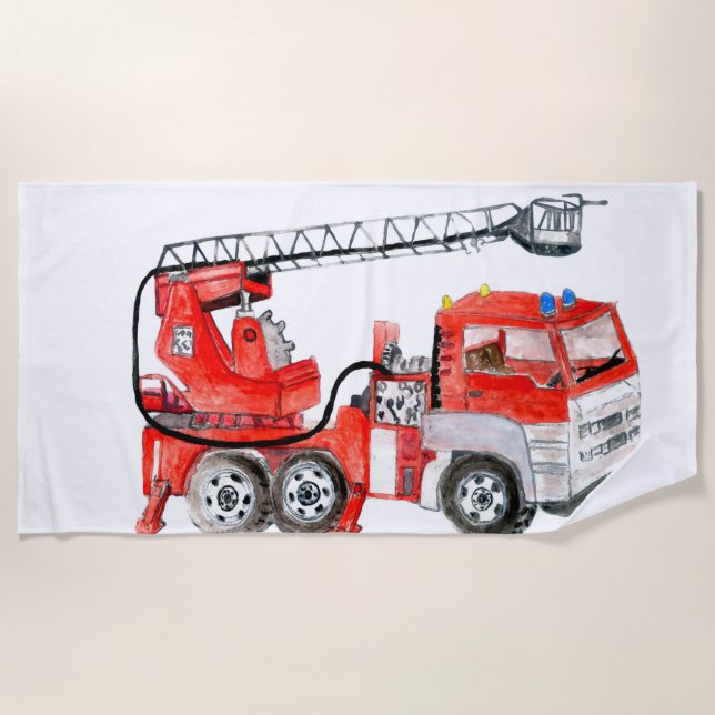 Serviette De Plage Moteur à incendie rouge, illustration de camion à  (Devant)