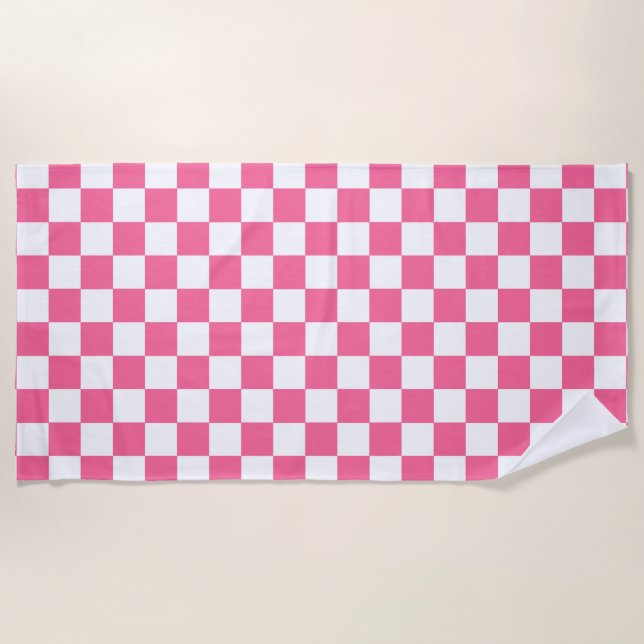 Serviette De Plage Motif À damiers chèque rose blanc (Devant)