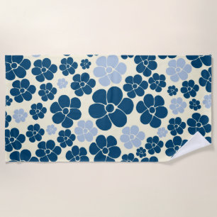Serviette De Plage Motif à fleurs - Bleu foncé, Bleu clair et Crème
