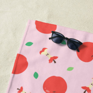 Serviette De Plage Motif à la pomme mignonne avec Arrière - plan rose