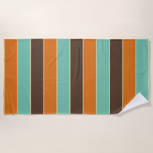 Serviette De Plage Motif à rayures vert, noir et orange (Devant)