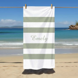Serviette De Plage Motif à rayures vert Sage moderne