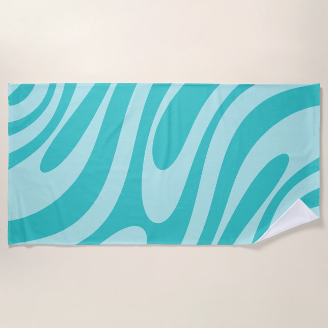 Serviette De Plage Motif Abstrait rétro de boucles ondulées en Aqua T (Devant)