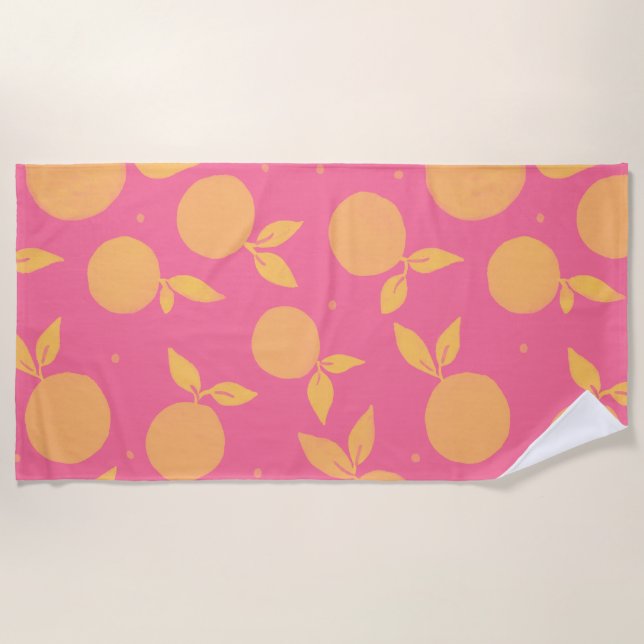 Serviette De Plage motif Abstrait tangerine rose et jaune (Devant)