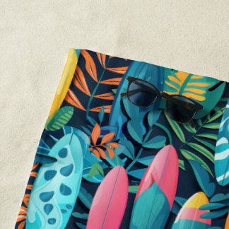 Serviette De Plage Motif amusant de planche de surf de plage en carre