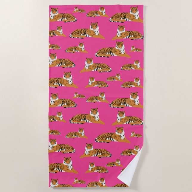 Serviette De Plage Motif animal du tigre de la jungle rose orange (Devant)