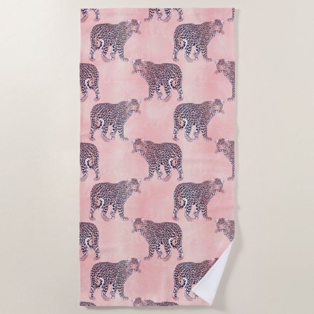 Serviette De Plage Motif animal léopard rose moderne (Devant)