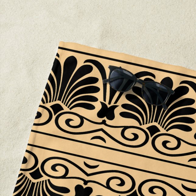 Serviette De Plage Motif arabe méditerranéen grec marron (En situation)