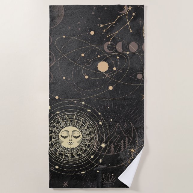 Serviette De Plage Motif Astrologique Black Gold (Devant)