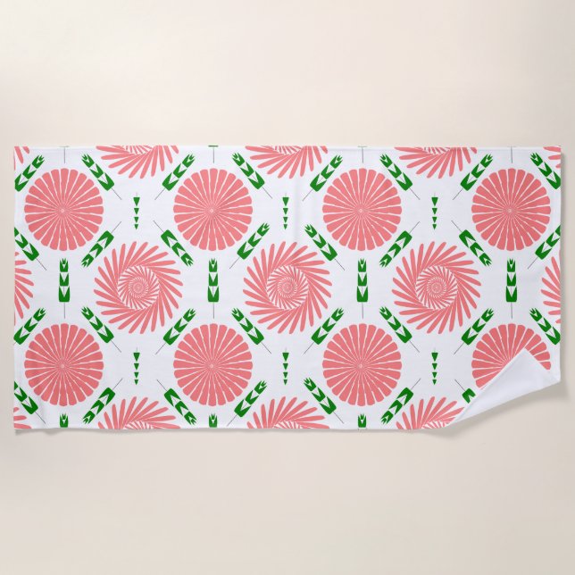 Serviette De Plage motif aux fleurs roses (Devant)