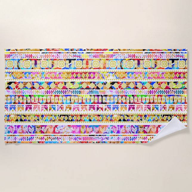 Serviette De Plage Motif aztèque tribal coloré (Devant)