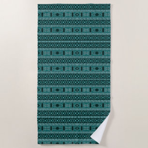 Serviette De Plage Motif Aztèque Turquoise Et Noir