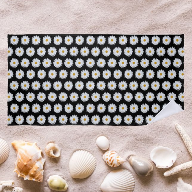 Serviette De Plage Motif blanc de marguerite sur Floral noir (In Situ Beach)