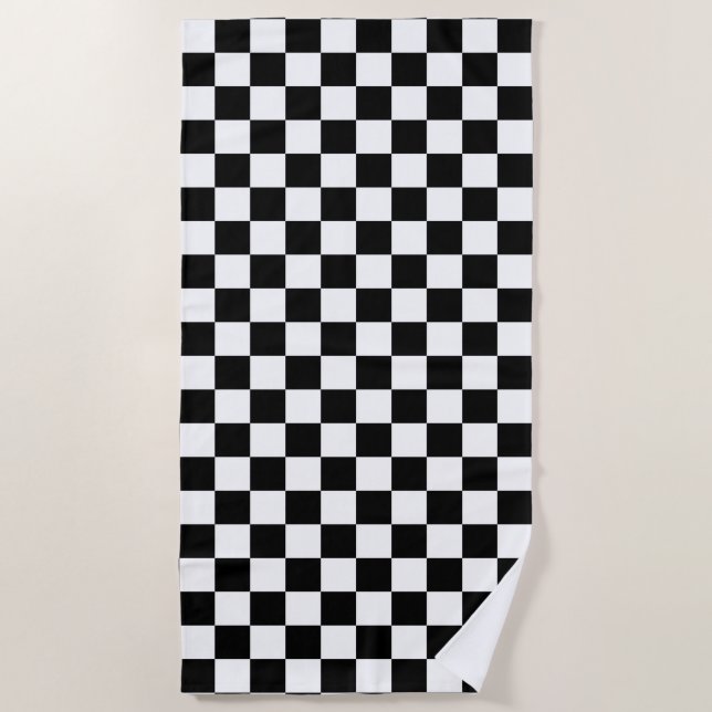 Serviette De Plage Motif blanc de noir classique de damier (Devant)