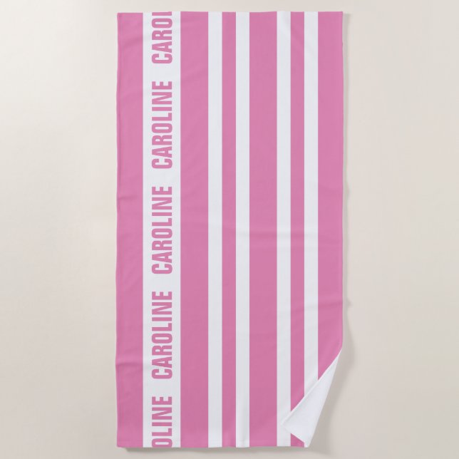 Serviette De Plage Motif blanc personnalisé Hot Candy rose (Devant)