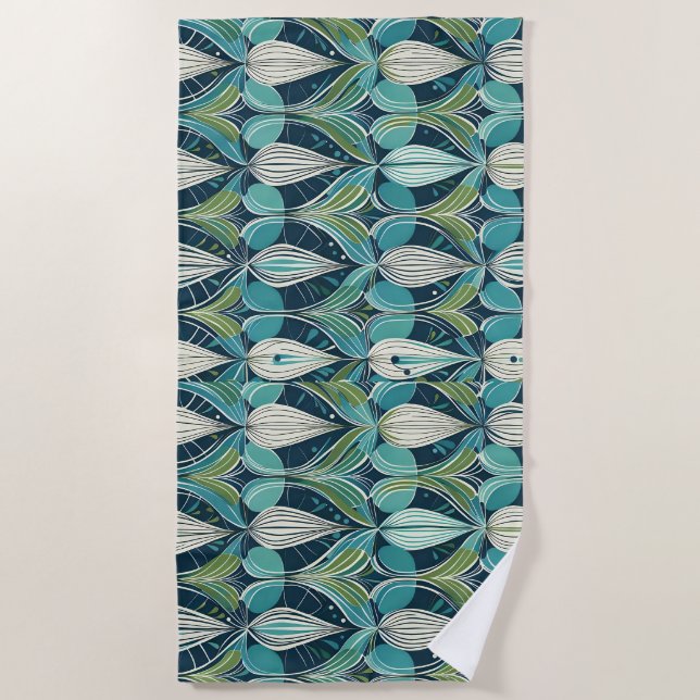 Serviette De Plage Motif bleu vert du milieu du siècle atomique (Devant)