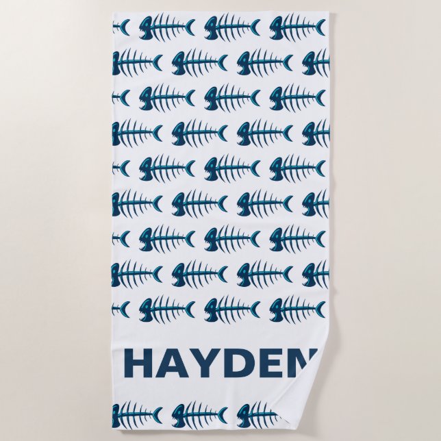 Serviette De Plage Motif Blue Fish Bones Personnalisé (Devant)