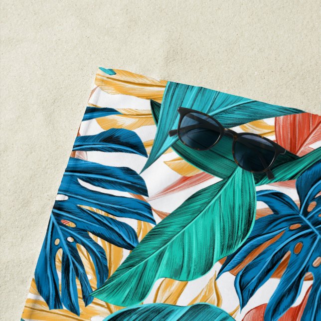 Serviette De Plage Motif botanique d'île de jungle de feuille (En situation)