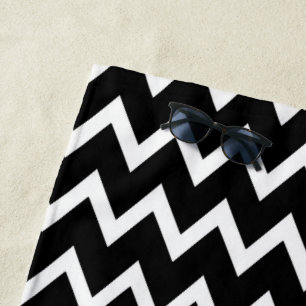 Serviette De Plage Motif Chevron noir et blanc