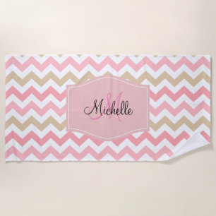 Serviette De Plage Motif chic de rayures de Chevron de monogramme