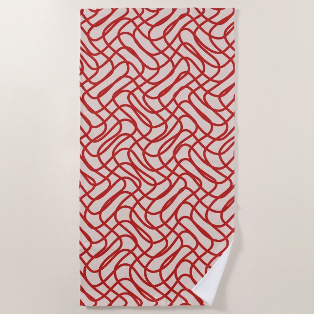 Serviette De Plage Motif Crème Et Ligne Abstraite Rouge (Devant)
