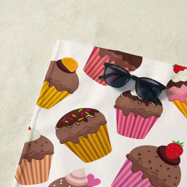 Serviette De Plage Motif Cupcake, Motif Muffin, Chocolat, Cœurs (En situation)