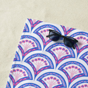 Serviette De Plage motif damassé floral bleu