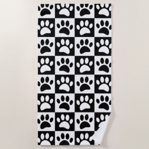 Serviette De Plage Motif damier empreinte de patte noire mignon
