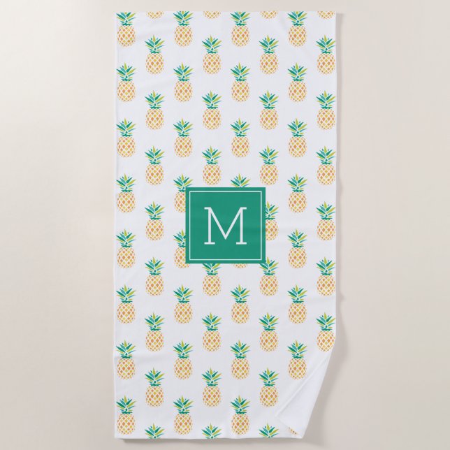 Serviette De Plage Motif d'ananas tropicaux Monogrammé (Devant)