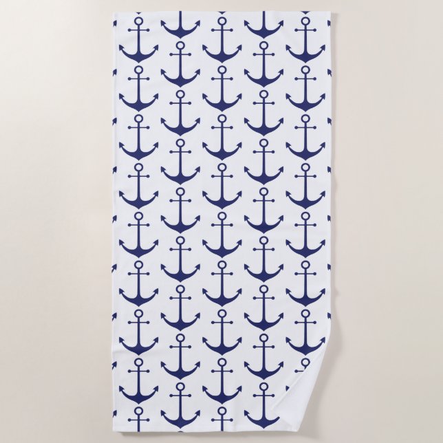 Serviette De Plage Motif d'ancrage bleu marine (Devant)