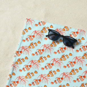 Serviette De Plage motif d'aquarelle de corail de poisson clown