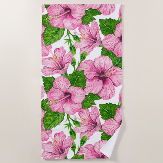 Serviette De Plage Motif d'aquarelle d'hibiscus rose (Devant)