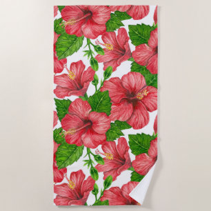 Serviette De Plage Motif d'aquarelle d'hibiscus rouge
