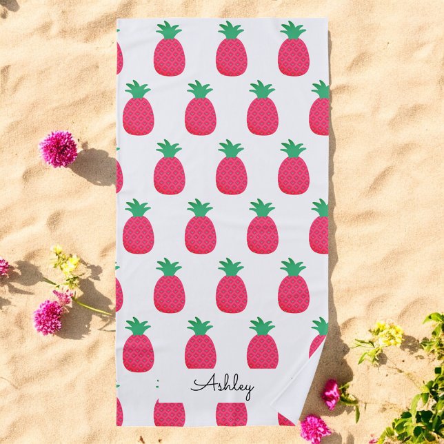 Serviette De Plage Motif de ananas rose chic blanc (Créateur téléchargé)