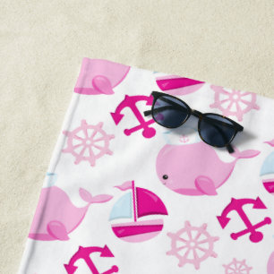 Serviette De Plage Motif De Baleines, Beaux Baleines, Baleines Roses