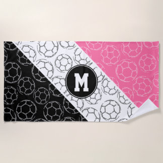 Serviette De Plage motif de ballons de football en art linéaire sur f