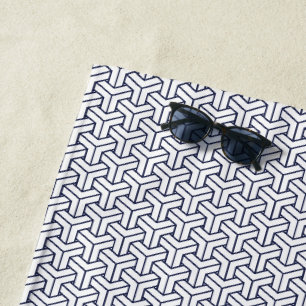 Serviette De Plage Motif de Bishamon Oriental Navy Bleu Blanc Japon