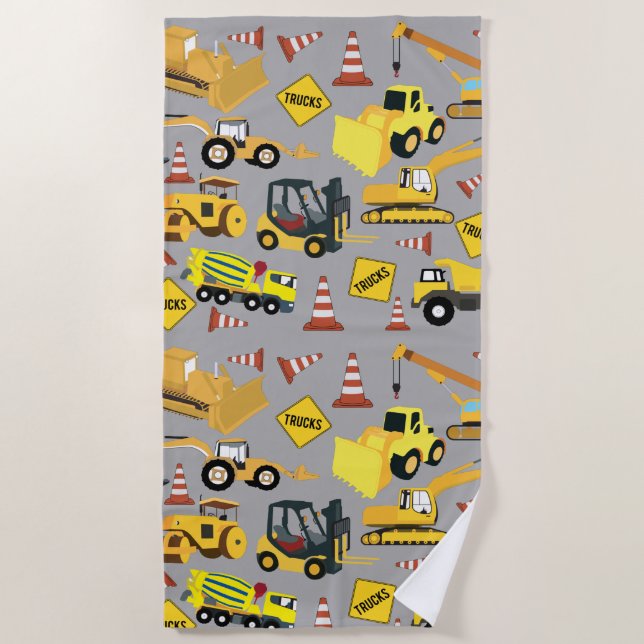 Serviette De Plage Motif de camions de construction (Devant)